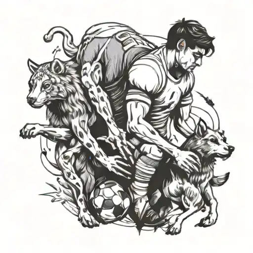 Illustrate A Football Player Holding Hands With Family Animals
