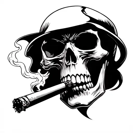 A Detailed Skull Smoking A Joint With Metallica's Logo Incorporated In The Background