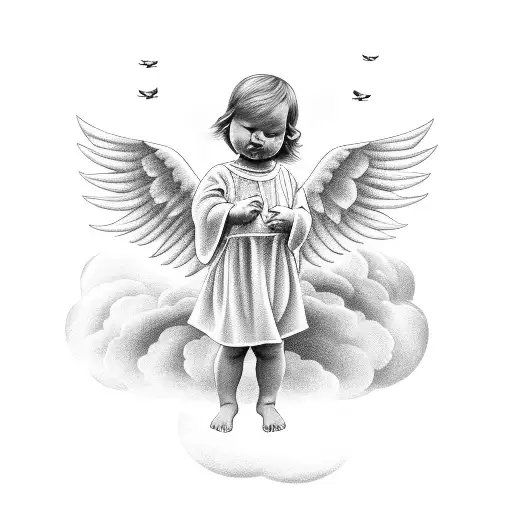 Angel Baby With Clouds And Doves