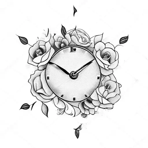 Clock With Flowers Around