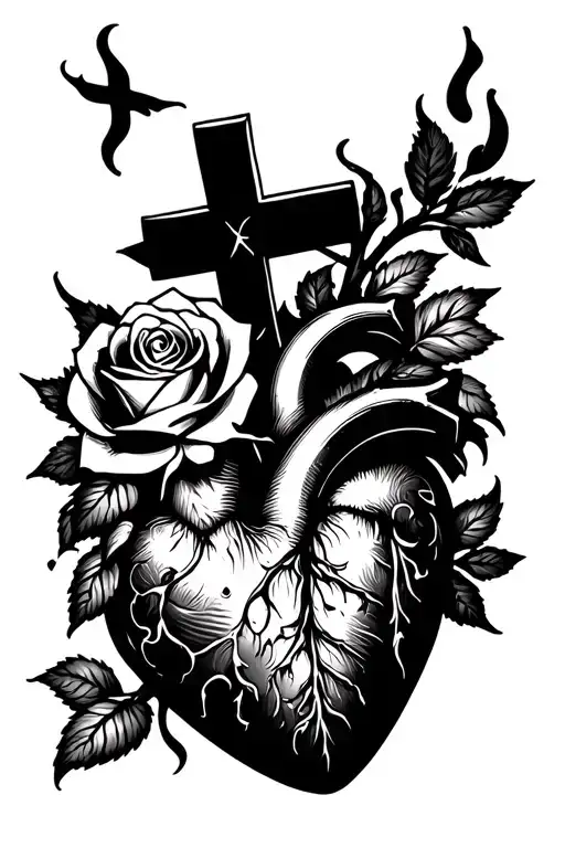 Cross With A Rose And Money Burning Heart