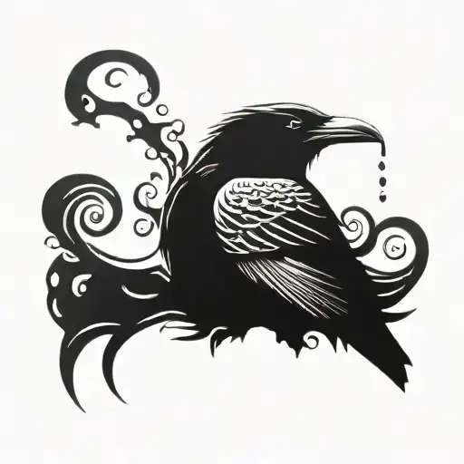 A Crying Raven With A Blackwork Background Of Swirling Emotions