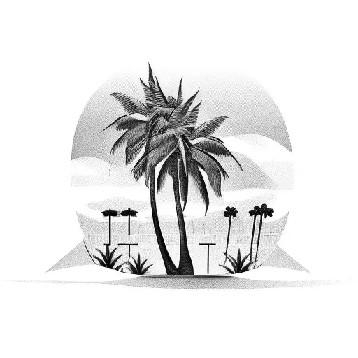 Palm Trees Growing Out Of Crack With Music Notes Around