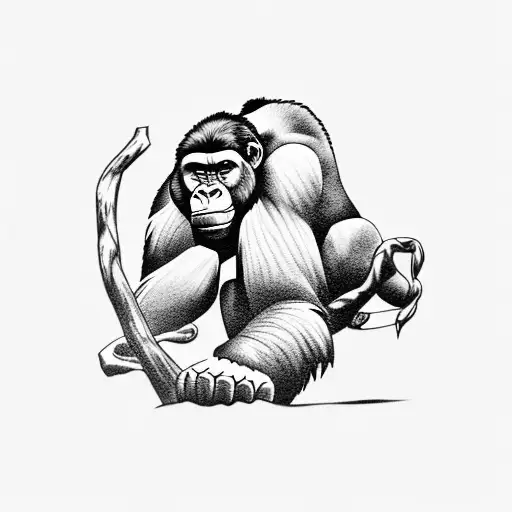 Gorilla Climbing Up Rock Wall