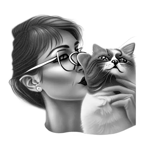 A Woman With Glasses Kissing A Cat