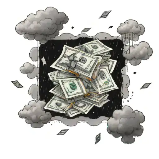 A Stack Of Money Raining Down From The Clouds