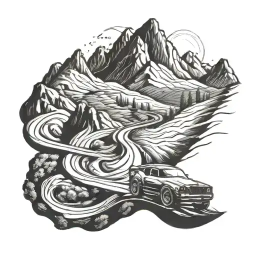 Elbflorace Themed Mountain Landscape With A Racing Car Speeding Down A Winding Road