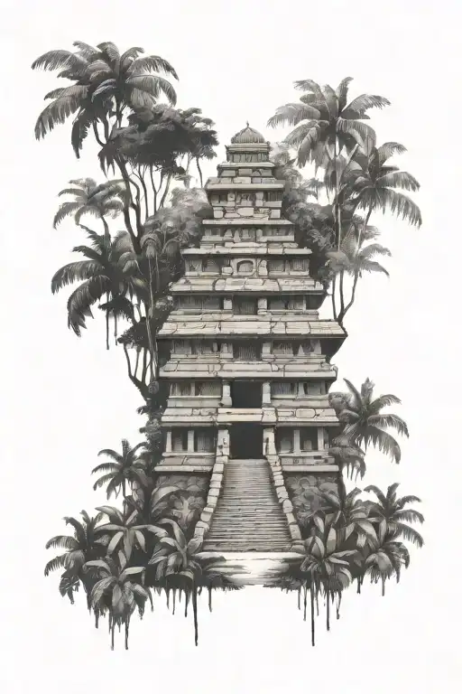 Mayan Temple Surrounded By Jungle