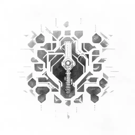 Mechanical Cyberpunk Fire Flames Industrial Tattoo Sleeve Piston