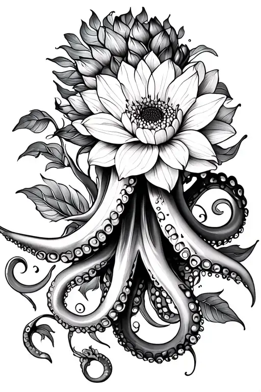 Octopus And Dahlia Flower