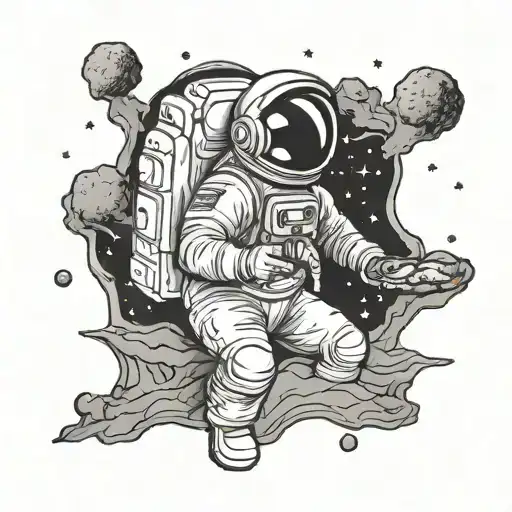 A Female Astronaut Baking A Cake On The Moon