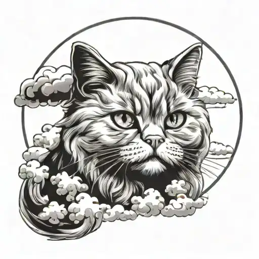 Gray Persian Cat Boy In The Clouds With A Halo
