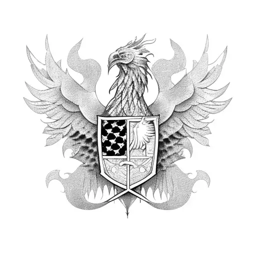 Knight Holding A Shield With A Phoenix Coat Of Arms