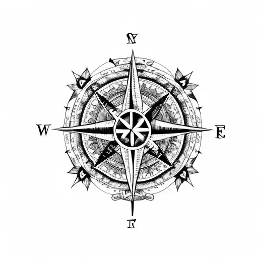 Half Lion Face And Half Compass Rose
