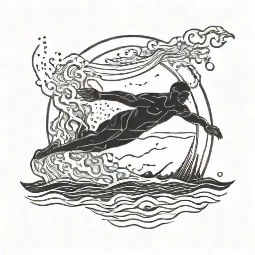 A Minimalist Silhouette Of A Swimmer Diving Into A Cape Cod Inspired Ocean Scene