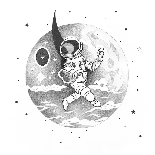 Astronaut Floating In The Space With The Moon Behind