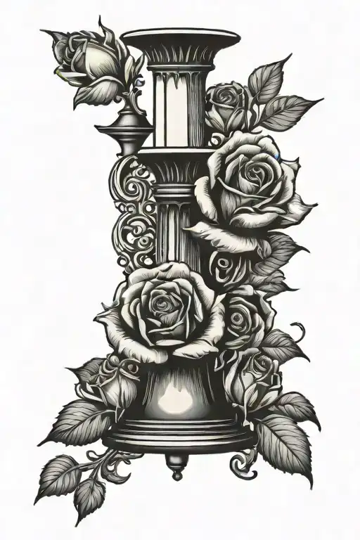 Candlestick And Roses In Background Black
