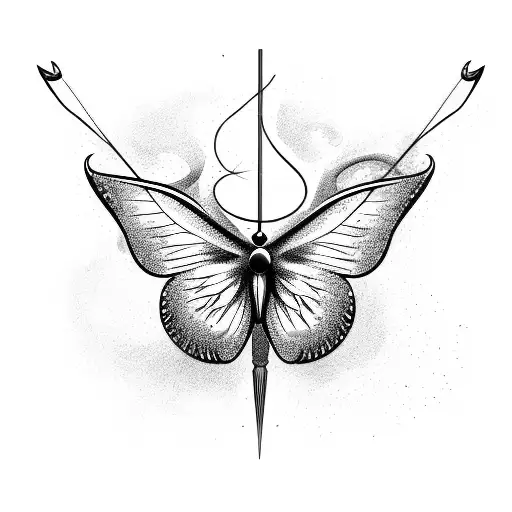 A Majestic Butterfly Resting On A Fishing Hook With A Swirling Water Background