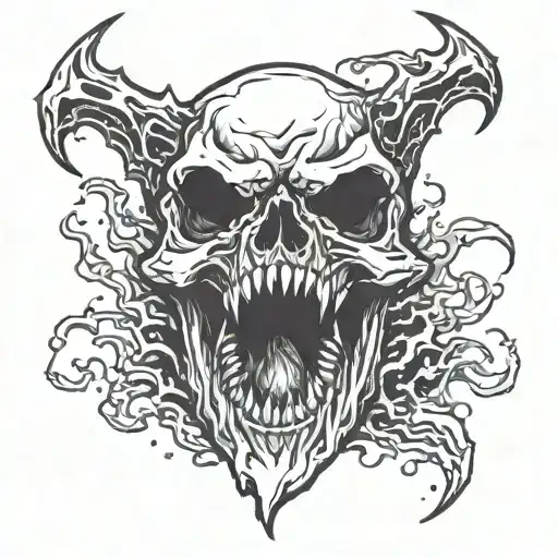 Death Skull With Melting Skin And Open Mouth Sharp Teeth Extremely Open Jaw Scary
