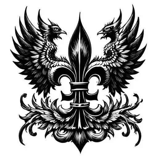 Fleur De Lys With Phoenix Wings
