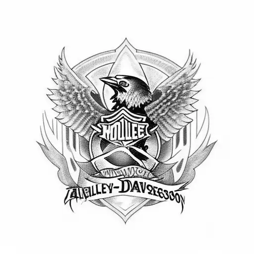 Harley Davidson Full Sleeve Tattoo With Fire And Ravens