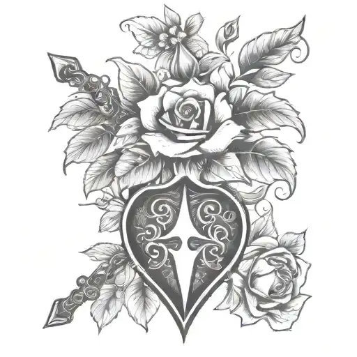 Full Spade Symbol Intertwined With A Bouquet Of Flowers