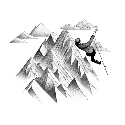 A Rock Climber Reaching The Top Of A Mountain Peak Formed By Geometric Lines