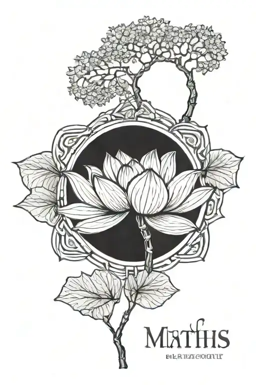 Lotus Flower And A Willow Tree With The Word Maths
