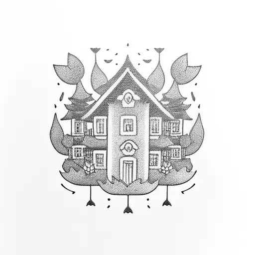 Buddha With Houses And Flowers