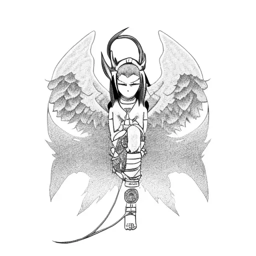 A Minimalist Tattoo Of A Fallen Angel With A Naruto-inspired Headband