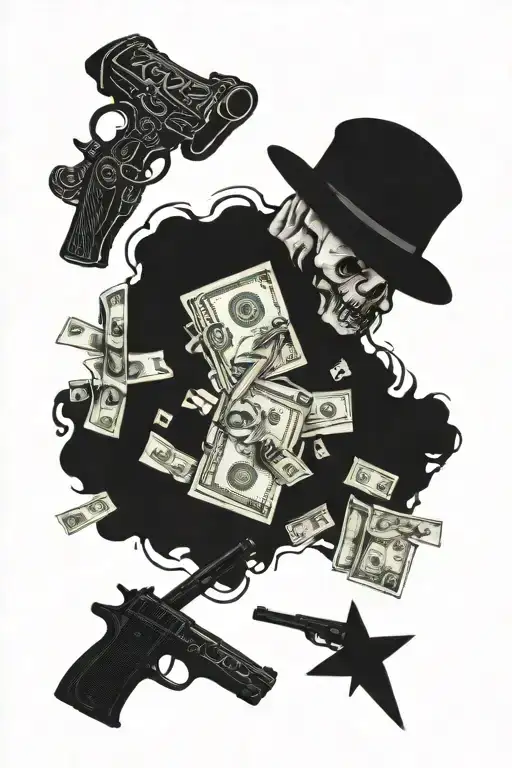 Pistol And Money And Dead And Robber