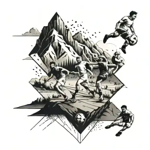 A Mountain Range Transformed Into A Football Field With Players In Action