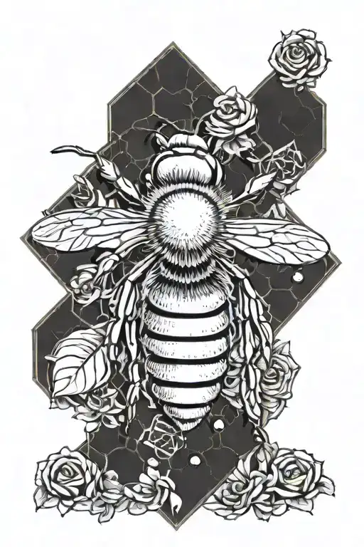 Bee Surrounded By Beehive Background Made With Linework