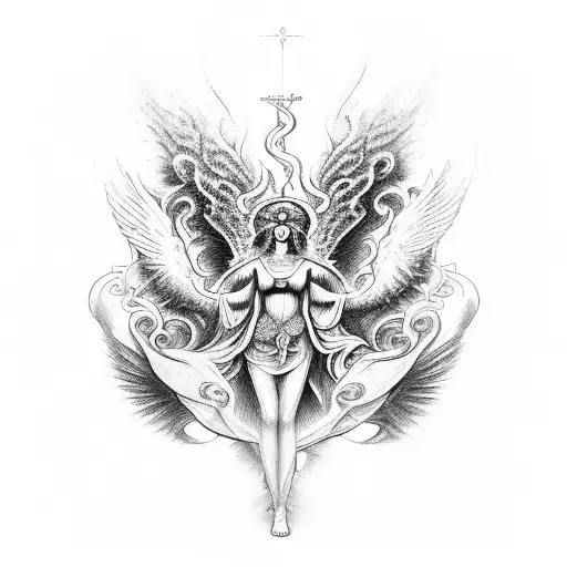 A Psychedelic Depiction Of Greek Mythology With Demons And Angels