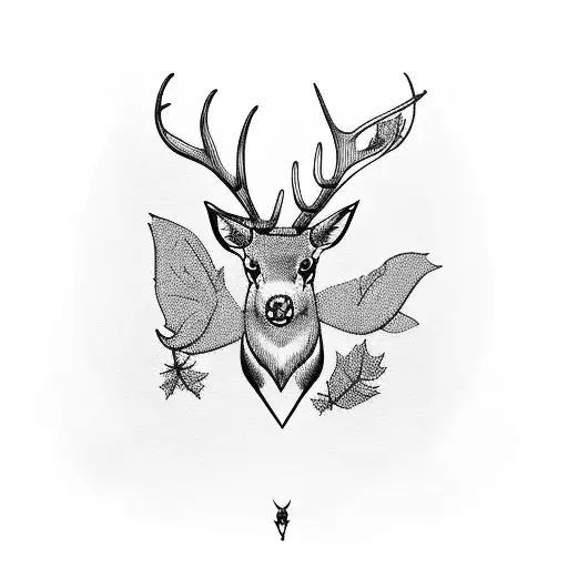 Stag Head With A Robin And Magpie On Antlers
