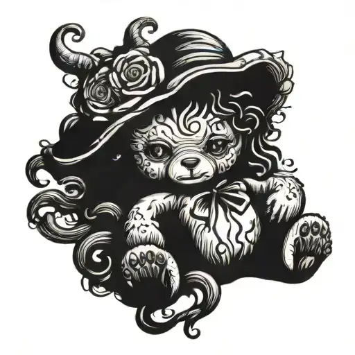 Medusa Head With Damaged Teddy Bear Sitting Alone