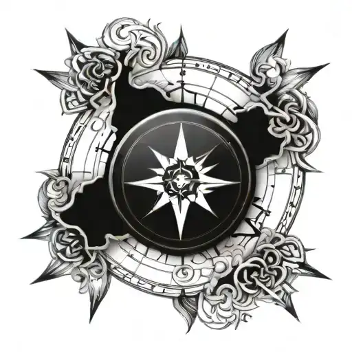 Men Compass With Hourglass Inside Surrounded By Two Tridents