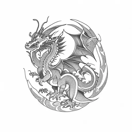 Dragon With Flowers Around