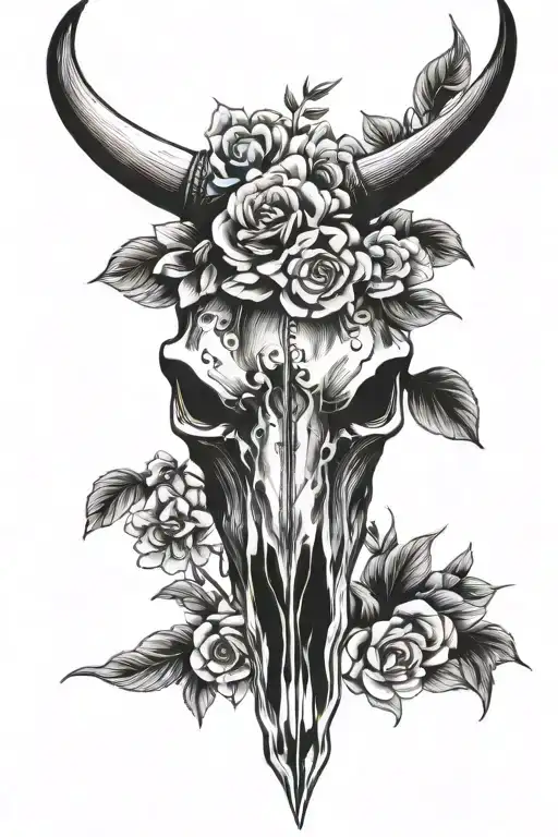 Bull Skull And Flowers