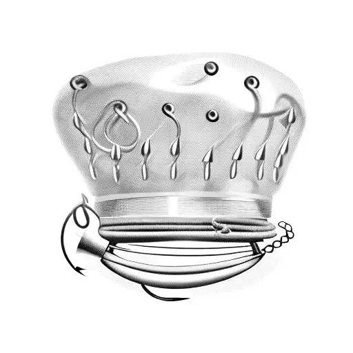 A Chef's Hat Made Of Fishing Hooks And Cooking Utensils