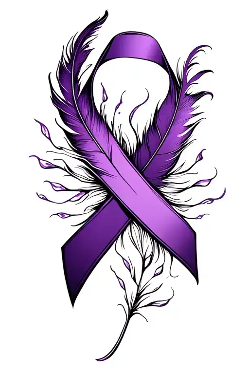 Breast Cancer Ribbon Purple Ribbon With A Feather As One Side