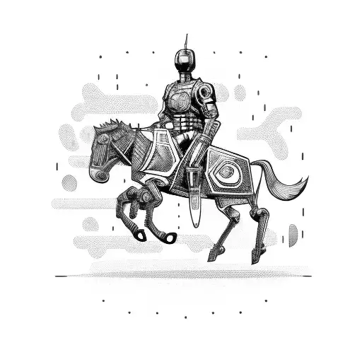 A Futuristic Soldier Riding A Mechanical Horse Into Battle