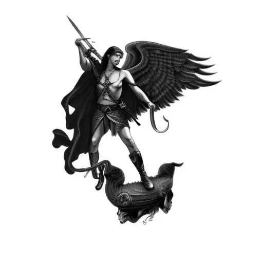 Angel Holding A Sword Against A Demon