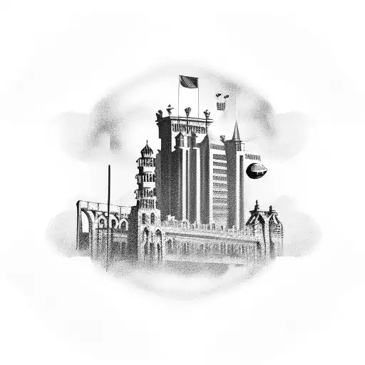 Illustrate A Football Match Scene With A Backdrop Of Iconic Nottingham Buildings