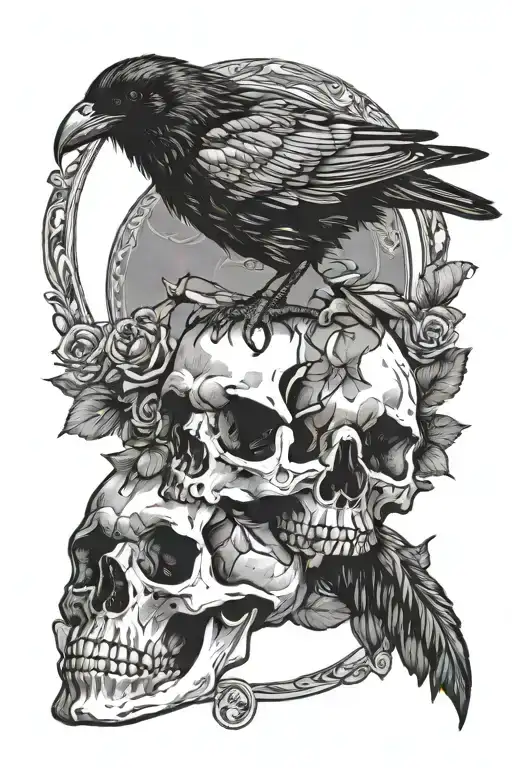 A Raven On Top Of The Skull Of Edgar Allen Poe Portrait Black