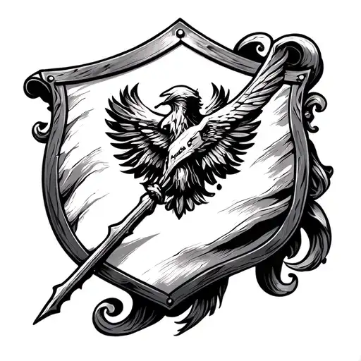Traditional Tattoo Style Flagged Draped Over Shield