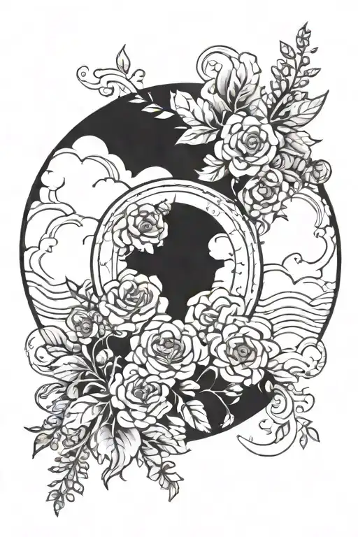 Clouds And Flowers With A Circle On Top