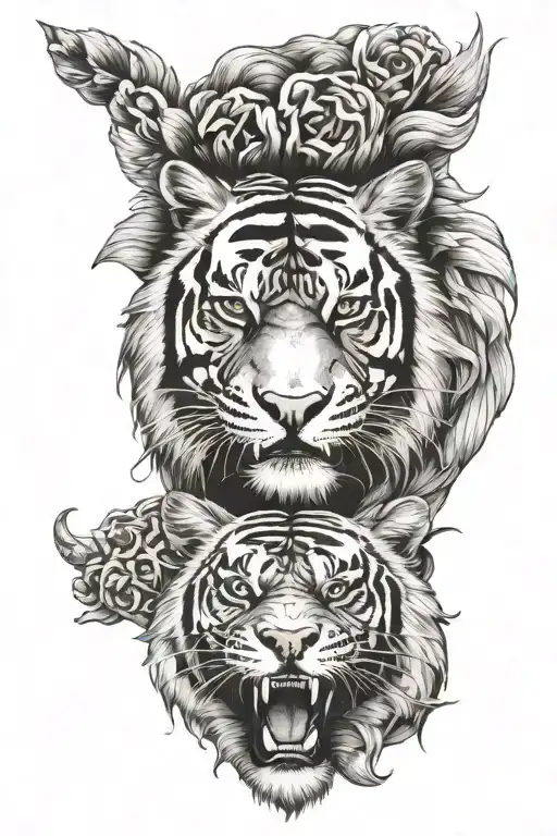 Tiger With Lions Head In Mouth