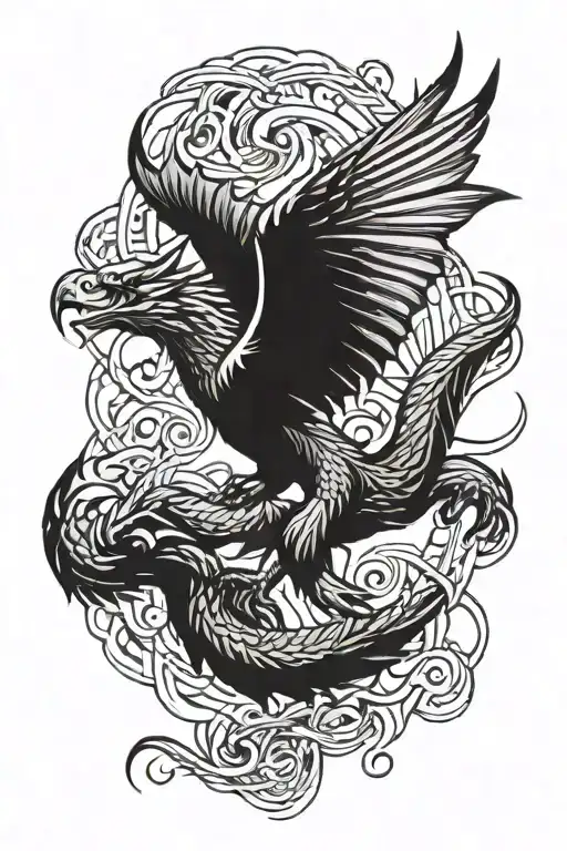 Dragon Flying Eagle Intertwined