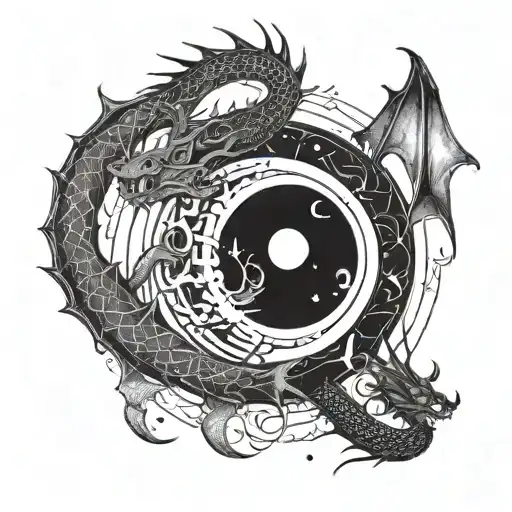 A Cosmic Representation Of The Client's Birth Date With The Sun And Moon Intertwined With A Dragon
